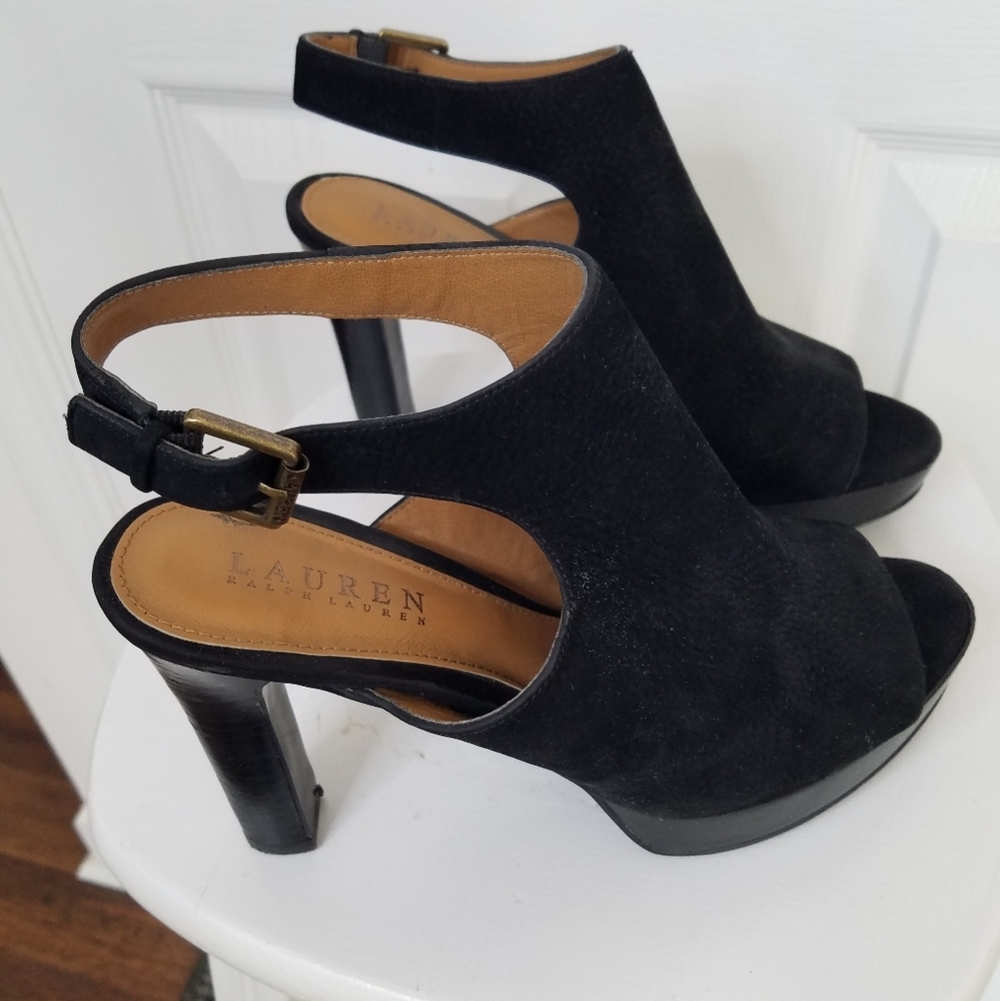 Lauren Ralph Lauren Platform Sandals Black Peep Toe Sling Back Seleste Size 8